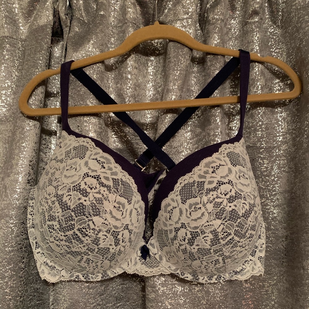 Navy Bra with Lace - Convertible Straps